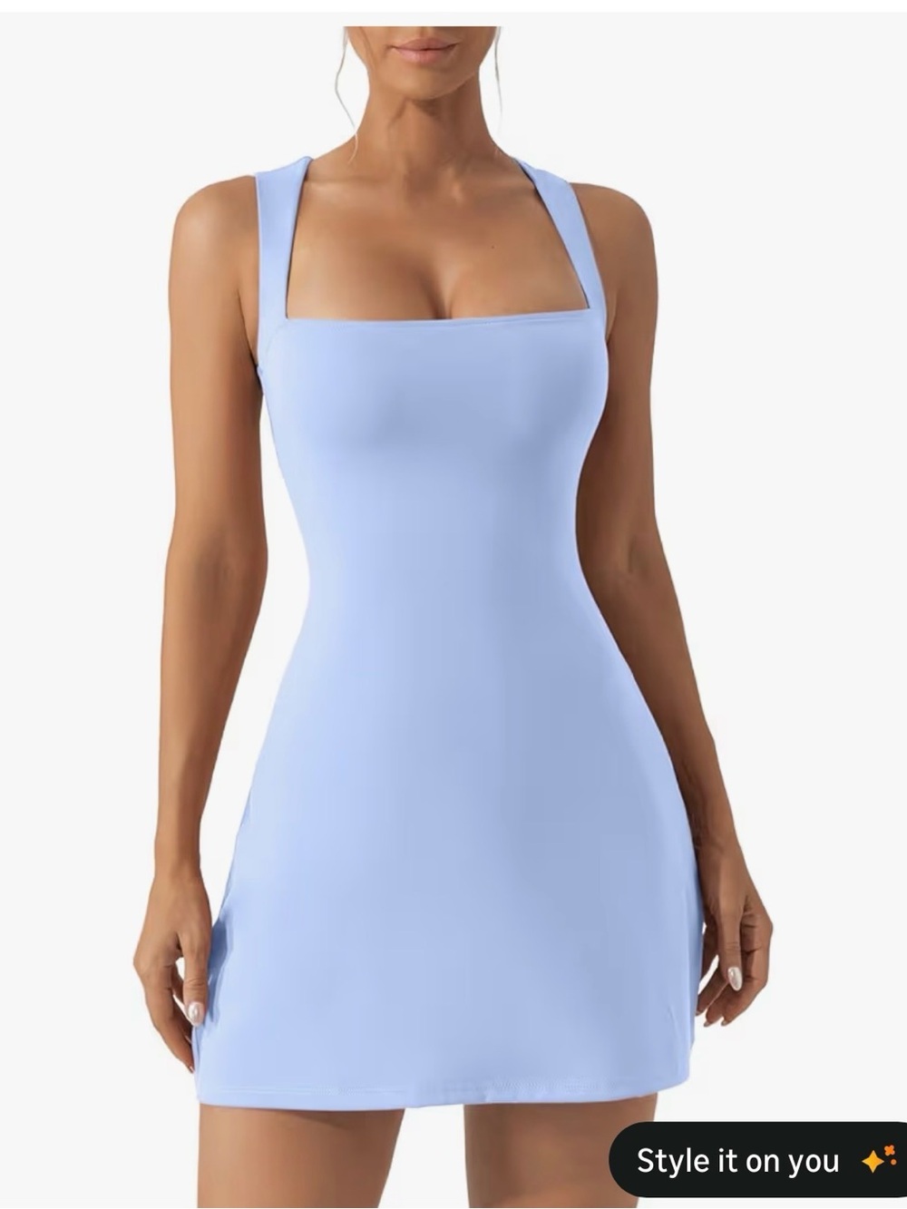 Light Blue Square Neck Mini Dress - Brand
